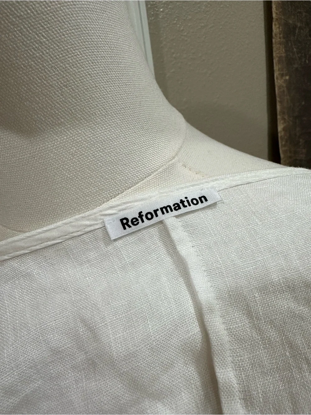 Reformation Anton Linen Button Front Puff Sleeve Top White Size 4